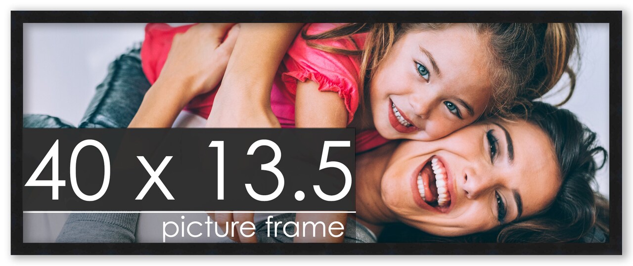 40x13.5 Solid Wood Picture Frame with UV-Resistant Acrylic & Acid-Free Backing, Available in 6 Finishes: Matte Black, Matte White, Metallic Bronze, Silver, Natural Wood Grain & Mahogany